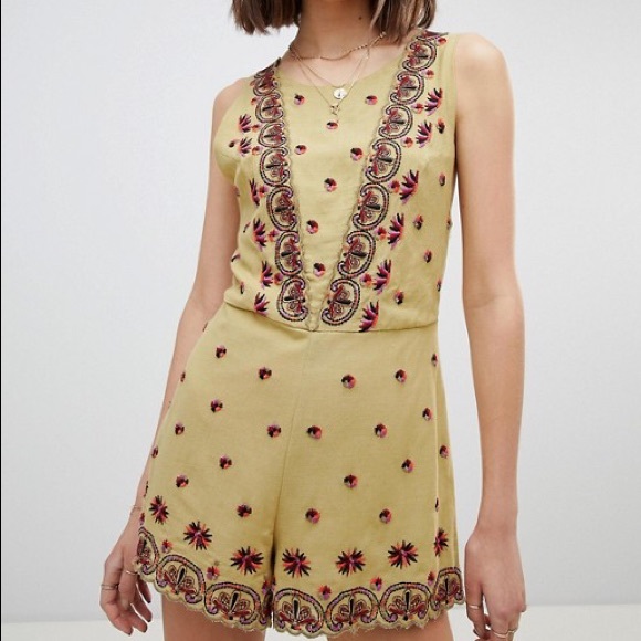 SOLD Free people embroidered floral olive romper size 2 - Picture 2 of 10